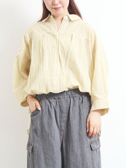 ストライプ柄七分袖シャツ(チャコールグレー/ブラウン/イエロー/ブルー)|SM2(エスエムツー)通販