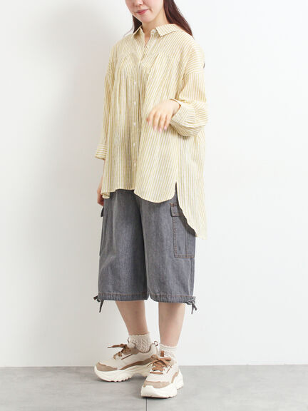 ストライプ柄七分袖シャツ(チャコールグレー/ブラウン/イエロー/ブルー)|SM2(エスエムツー)通販