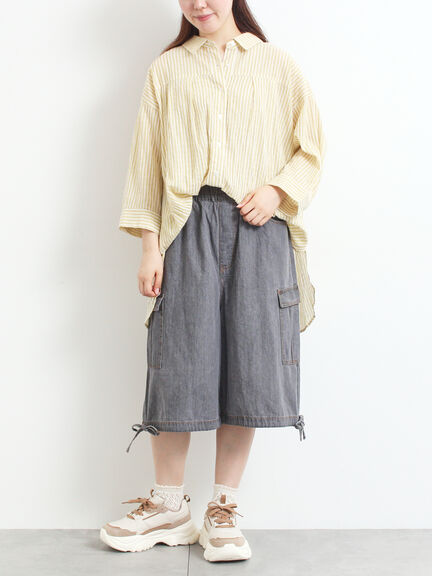 ストライプ柄七分袖シャツ(チャコールグレー/ブラウン/イエロー/ブルー)|SM2(エスエムツー)通販