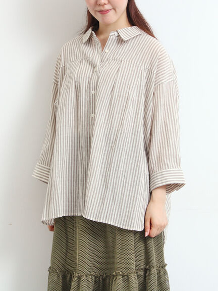 ストライプ柄七分袖シャツ(チャコールグレー/ブラウン/イエロー/ブルー)|SM2(エスエムツー)通販