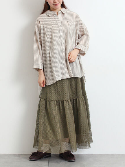 ストライプ柄七分袖シャツ(チャコールグレー/ブラウン/イエロー/ブルー)|SM2(エスエムツー)通販