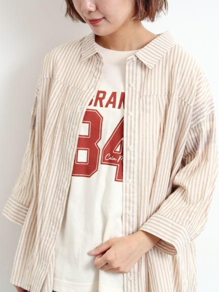 ストライプ柄七分袖シャツ(チャコールグレー/ブラウン/イエロー/ブルー)|SM2(エスエムツー)通販