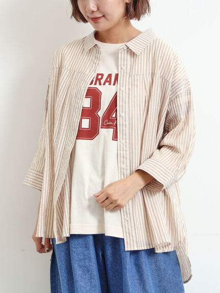 ストライプ柄七分袖シャツ(チャコールグレー/ブラウン/イエロー/ブルー)|SM2(エスエムツー)通販