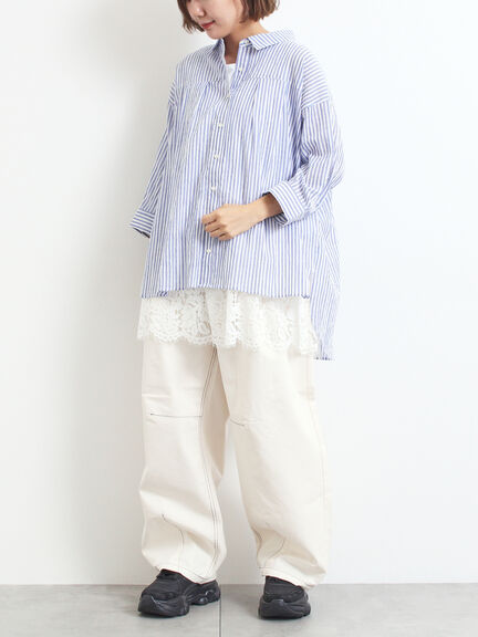 ストライプ柄七分袖シャツ(チャコールグレー/ブラウン/イエロー/ブルー)|SM2(エスエムツー)通販