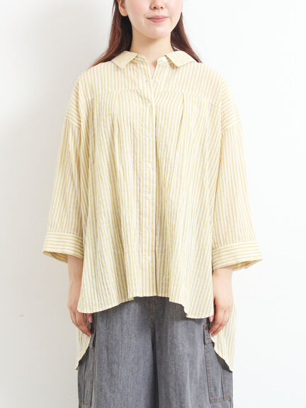 ストライプ柄七分袖シャツ(チャコールグレー/ブラウン/イエロー/ブルー)|SM2(エスエムツー)通販