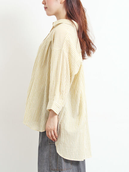 ストライプ柄七分袖シャツ(チャコールグレー/ブラウン/イエロー/ブルー)|SM2(エスエムツー)通販