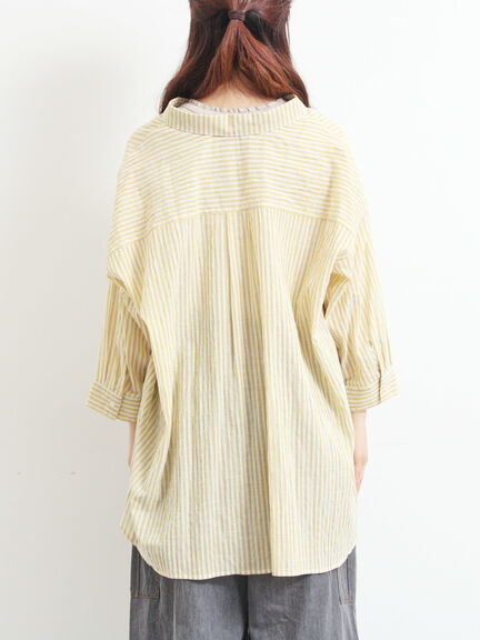 ストライプ柄七分袖シャツ(チャコールグレー/ブラウン/イエロー/ブルー)|SM2(エスエムツー)通販