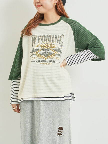 ラグランスリーブプリントシアーニット(ブラック/ブラウン/グリーン/ネイビー)|SM2(エスエムツー)通販