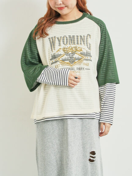 ラグランスリーブプリントシアーニット(ブラック/ブラウン/グリーン/ネイビー)|SM2(エスエムツー)通販