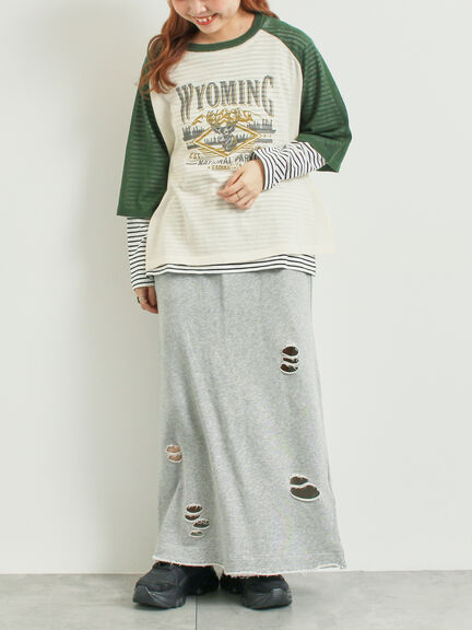 ラグランスリーブプリントシアーニット(ブラック/ブラウン/グリーン/ネイビー)|SM2(エスエムツー)通販