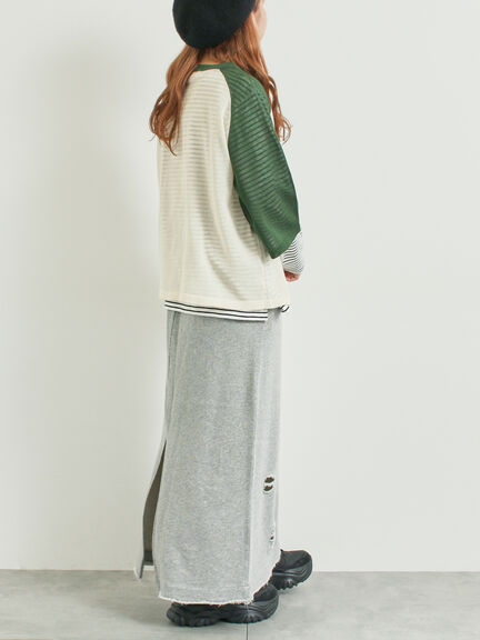 ラグランスリーブプリントシアーニット(ブラック/ブラウン/グリーン/ネイビー)|SM2(エスエムツー)通販