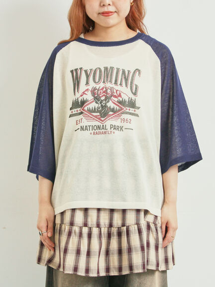 ラグランスリーブプリントシアーニット(ブラック/ブラウン/グリーン/ネイビー)|SM2(エスエムツー)通販