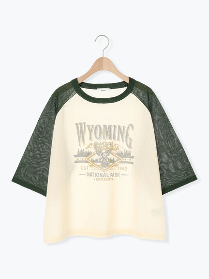 ラグランスリーブプリントシアーニット(ブラック/ブラウン/グリーン/ネイビー)|SM2(エスエムツー)通販