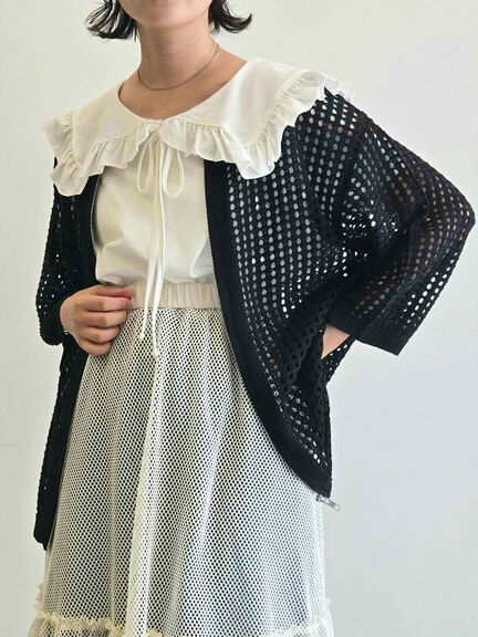 メッシュ編みZIPカーディガン(ブラック/グリーン/クリーム)|SM2(エスエムツー)通販