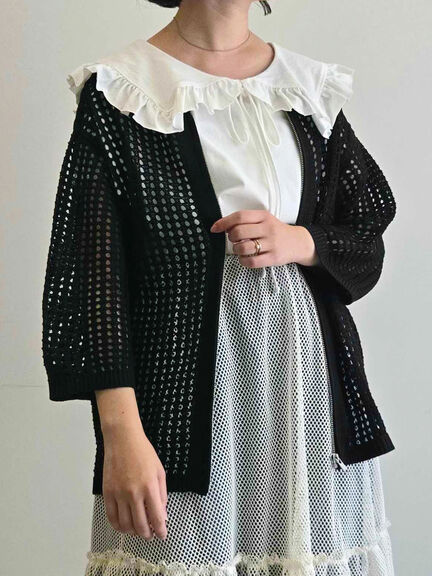 メッシュ編みZIPカーディガン(ブラック/グリーン/クリーム)|SM2(エスエムツー)通販