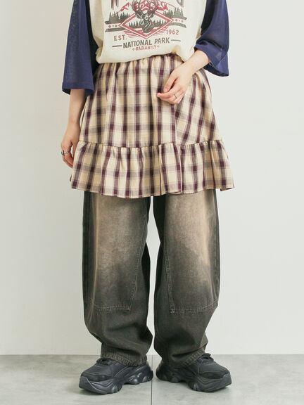 チェック柄フリルティアードミニスカート(オフホワイト/ボルドー/ブラウン)|SM2(エスエムツー)通販