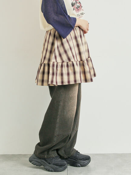 チェック柄フリルティアードミニスカート(オフホワイト/ボルドー/ブラウン)|SM2(エスエムツー)通販