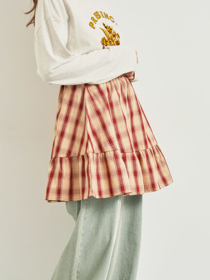 チェック柄フリルティアードミニスカート(オフホワイト/ボルドー/ブラウン)|SM2(エスエムツー)通販