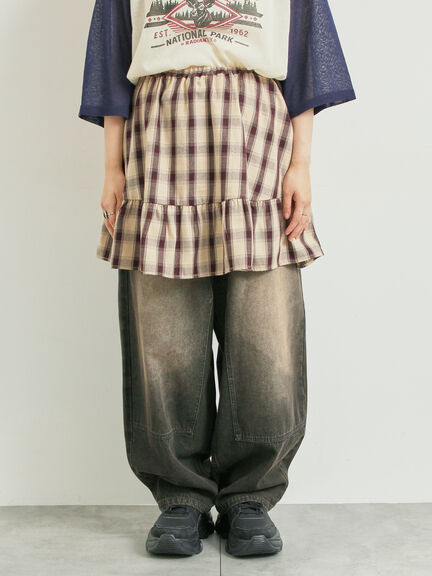 チェック柄フリルティアードミニスカート(オフホワイト/ボルドー/ブラウン)|SM2(エスエムツー)通販