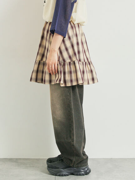 チェック柄フリルティアードミニスカート(オフホワイト/ボルドー/ブラウン)|SM2(エスエムツー)通販