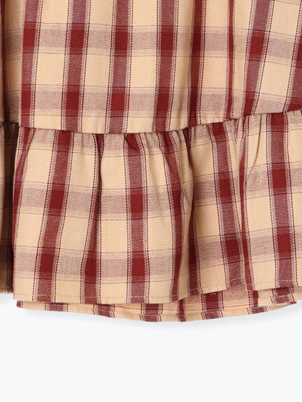 チェック柄フリルティアードミニスカート(オフホワイト/ボルドー/ブラウン)|SM2(エスエムツー)通販