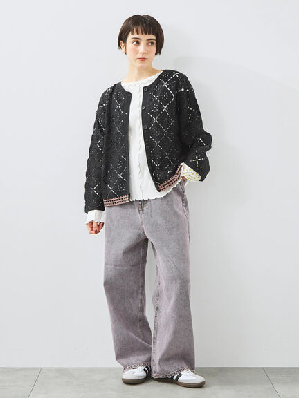 クロシェ編み風カーディガン(ブラック/オレンジ/グリーン/クリーム)|SM2(エスエムツー)通販