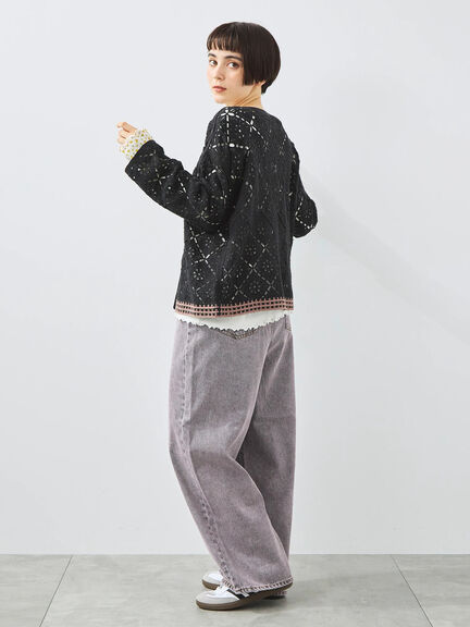 クロシェ編み風カーディガン(ブラック/オレンジ/グリーン/クリーム)|SM2(エスエムツー)通販