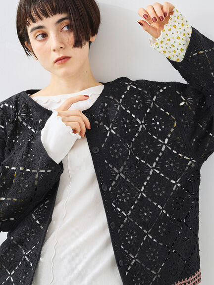 クロシェ編み風カーディガン(ブラック/オレンジ/グリーン/クリーム)|SM2(エスエムツー)通販