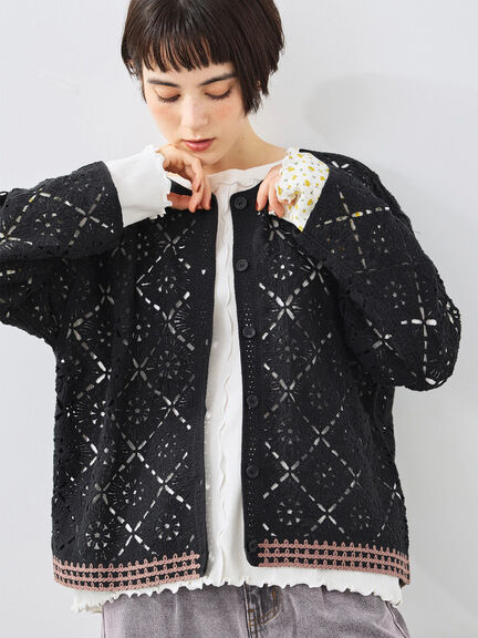 クロシェ編み風カーディガン(ブラック/オレンジ/グリーン/クリーム)|SM2(エスエムツー)通販