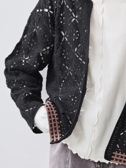 クロシェ編み風カーディガン(ブラック/オレンジ/グリーン/クリーム)|SM2(エスエムツー)通販