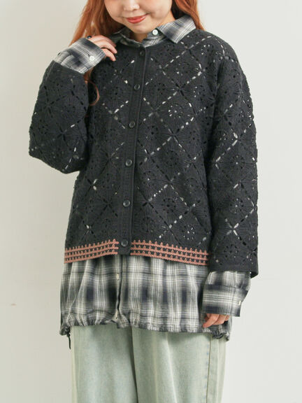 クロシェ編み風カーディガン(ブラック/オレンジ/グリーン/クリーム)|SM2(エスエムツー)通販