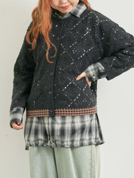 クロシェ編み風カーディガン(ブラック/オレンジ/グリーン/クリーム)|SM2(エスエムツー)通販