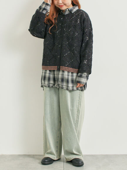 クロシェ編み風カーディガン(ブラック/オレンジ/グリーン/クリーム)|SM2(エスエムツー)通販