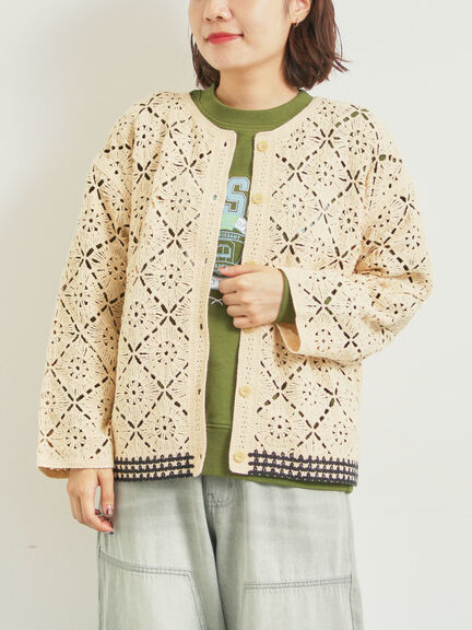 クロシェ編み風カーディガン(ブラック/オレンジ/グリーン/クリーム)|SM2(エスエムツー)通販