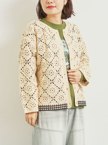 クロシェ編み風カーディガン(ブラック/オレンジ/グリーン/クリーム)|SM2(エスエムツー)通販