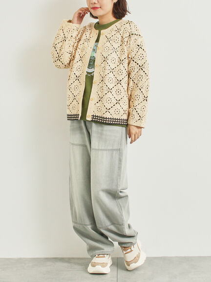 クロシェ編み風カーディガン(ブラック/オレンジ/グリーン/クリーム)|SM2(エスエムツー)通販