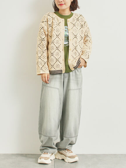 クロシェ編み風カーディガン(ブラック/オレンジ/グリーン/クリーム)|SM2(エスエムツー)通販