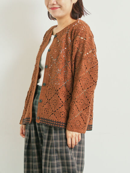 クロシェ編み風カーディガン(ブラック/オレンジ/グリーン/クリーム)|SM2(エスエムツー)通販