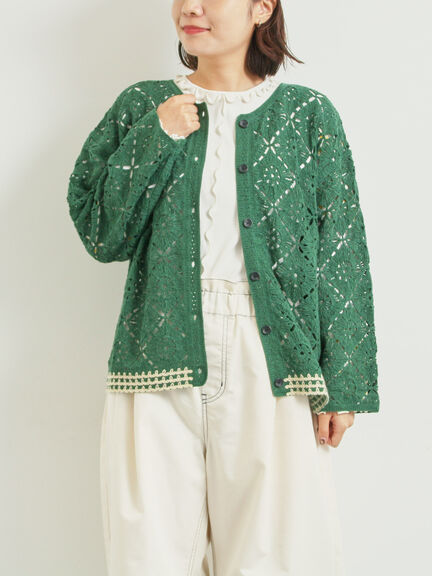 クロシェ編み風カーディガン(ブラック/オレンジ/グリーン/クリーム)|SM2(エスエムツー)通販