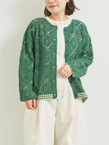 クロシェ編み風カーディガン(ブラック/オレンジ/グリーン/クリーム)|SM2(エスエムツー)通販