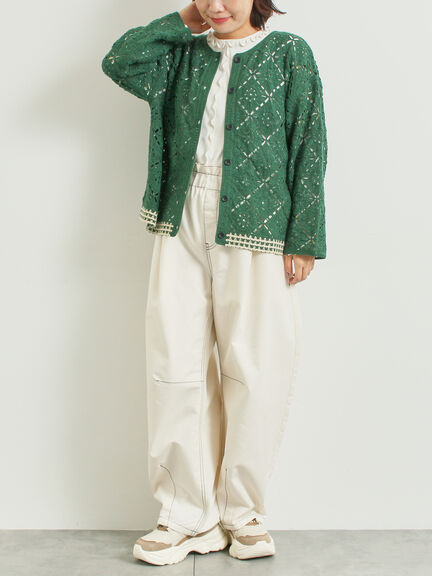 クロシェ編み風カーディガン(ブラック/オレンジ/グリーン/クリーム)|SM2(エスエムツー)通販