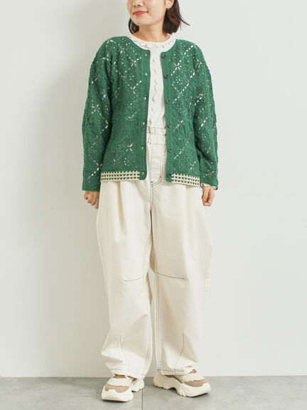 クロシェ編み風カーディガン(ブラック/オレンジ/グリーン/クリーム)|SM2(エスエムツー)通販