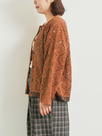 クロシェ編み風カーディガン(ブラック/オレンジ/グリーン/クリーム)|SM2(エスエムツー)通販