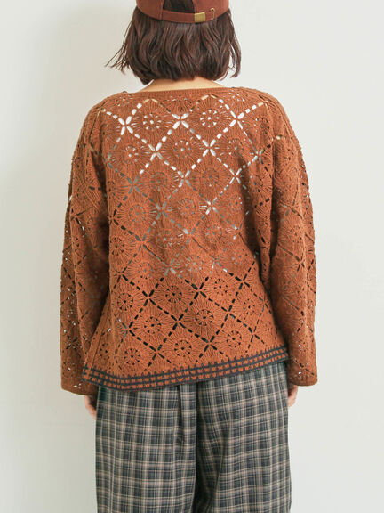 クロシェ編み風カーディガン(ブラック/オレンジ/グリーン/クリーム)|SM2(エスエムツー)通販