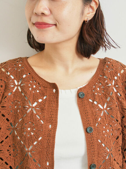 クロシェ編み風カーディガン(ブラック/オレンジ/グリーン/クリーム)|SM2(エスエムツー)通販