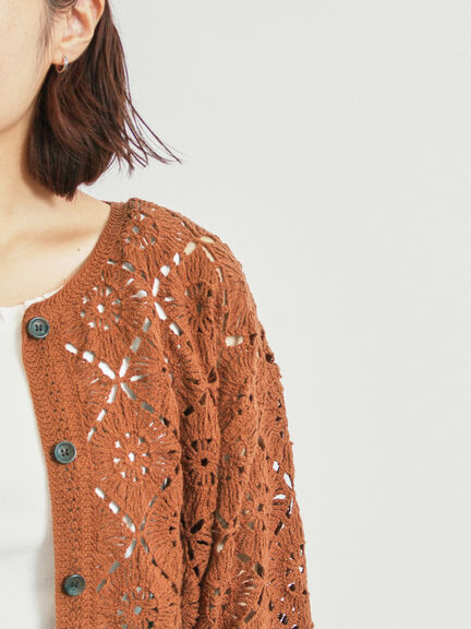 クロシェ編み風カーディガン(ブラック/オレンジ/グリーン/クリーム)|SM2(エスエムツー)通販