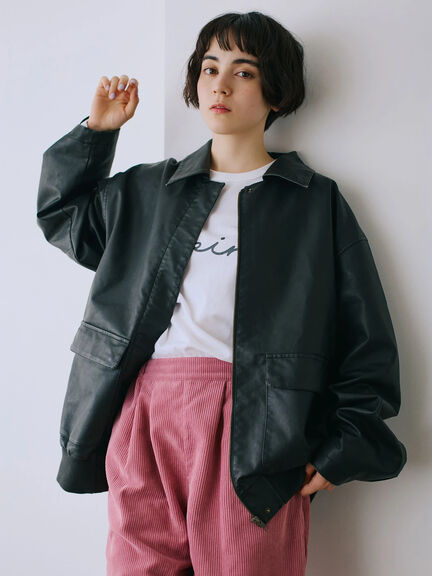 フェイクレザーブルゾン(ブラック/ブラウン)|SM2(エスエムツー)通販