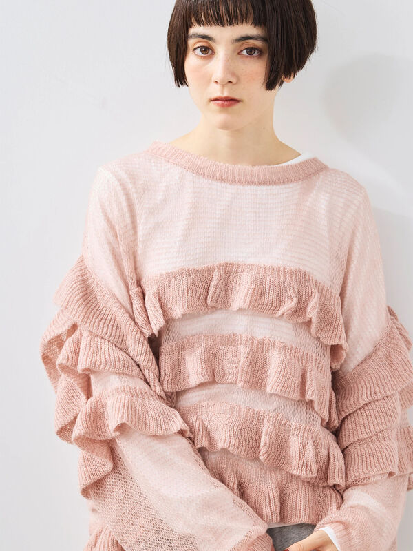 インナーSETモヘアタッチシアーフリルニット(ブラック/ピンク/ベージュ/カーキ)|SM2(エスエムツー)通販