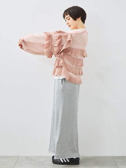 インナーSETモヘアタッチシアーフリルニット(ブラック/ピンク/ベージュ/カーキ)|SM2(エスエムツー)通販