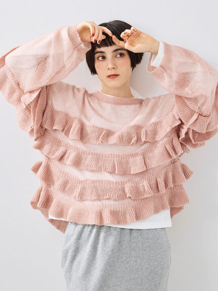 インナーSETモヘアタッチシアーフリルニット(ブラック/ピンク/ベージュ/カーキ)|SM2(エスエムツー)通販